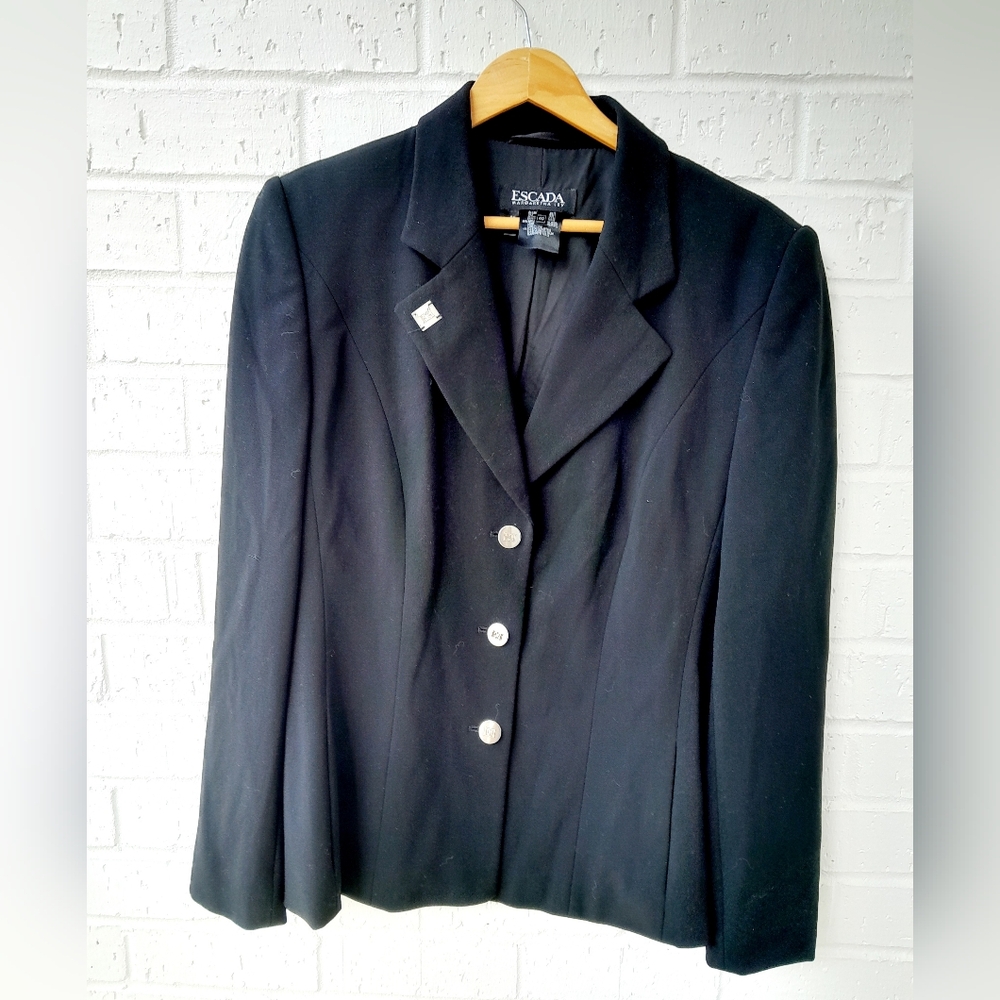 ESCADA by Margaretha Ley Black Single Breast Jacket Blazer Sz:EU40/US8
